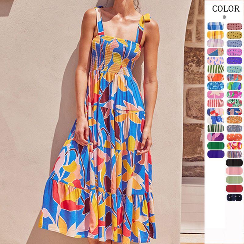Long Camisole Dress2025 European and American Summer Women New Sleeveless Print Long Sling Dress