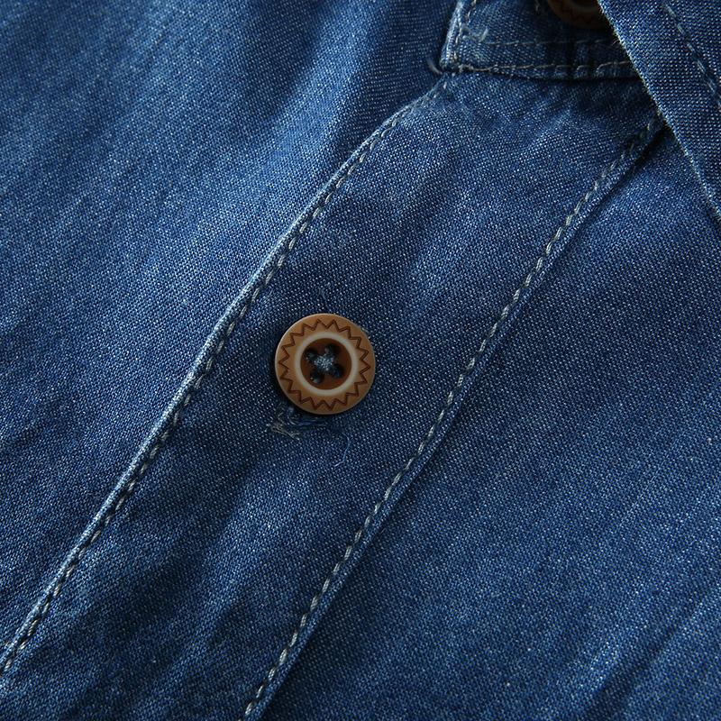 Herrblå Denimsärk Kortärmad Jeansskjorta Sommar Herr Bomull Ljusblå Denimsärk Storlek L-8XL