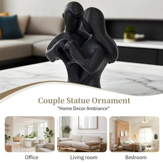 Sculptural Artistic Texture 3D Printed Couple Heart Statue, Abstract Minimalist Lovers Embrace Figurine, Romantic Desktop Easy Care Love Ornament