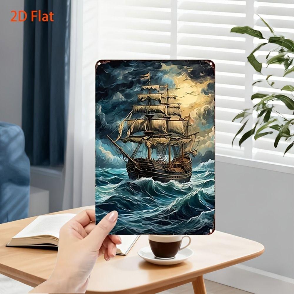 Vintage Nautical Metal Wall Art, Old Sailing Ship Pirate Decor, Home Wall Decor