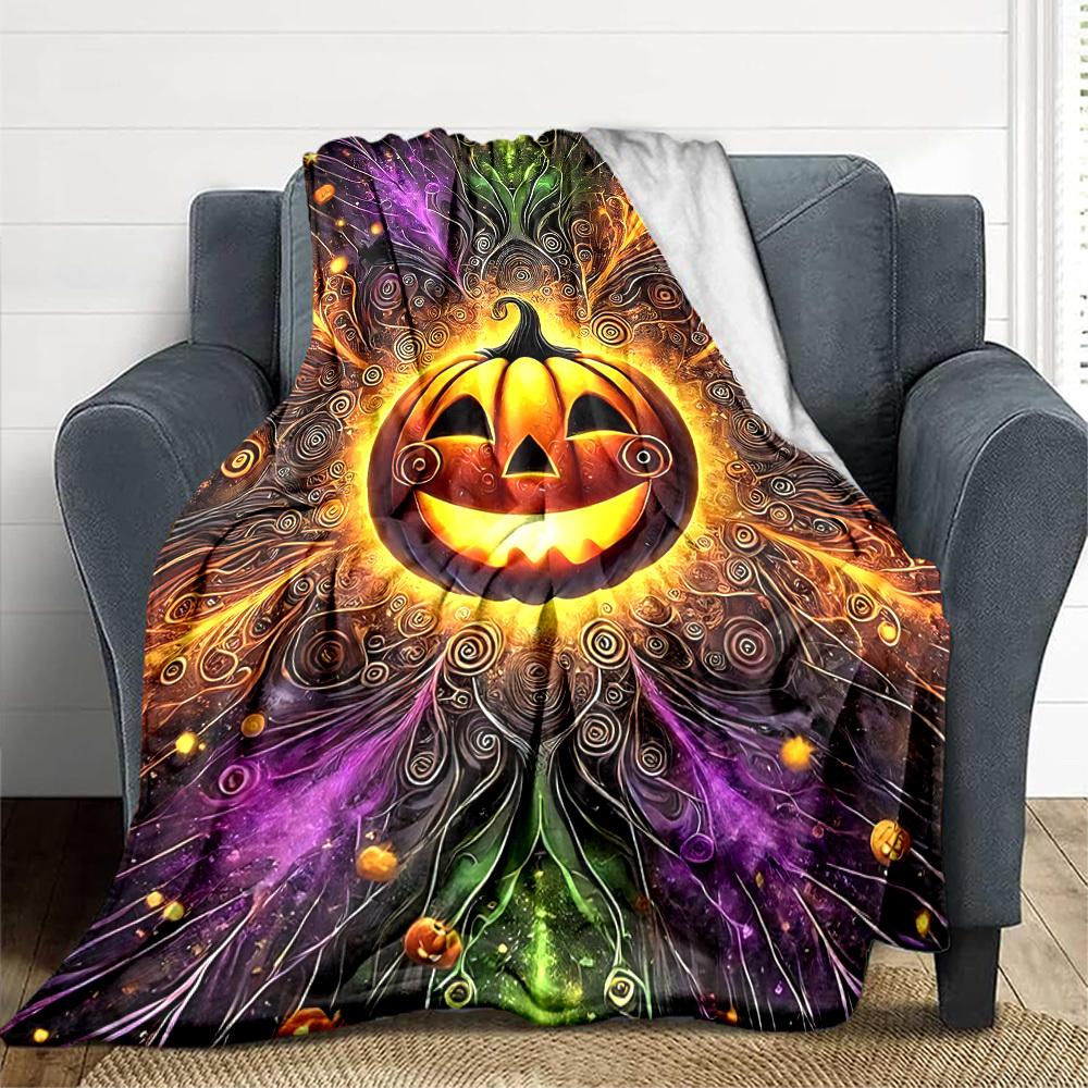 1pc Pumpkin Halloween Blanket, Lightweight Flannel Throw Blanket for Sofa, Bed, Travel, Camping, Living Room, Office, Couch, Chair, a0922080