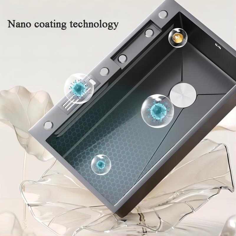 Embossed Honeycomb Flying Rain Waterfall Sink Handmade Kitchen 304 Stainless Steel Large Single Slot Vegetable Wash Basin Sink