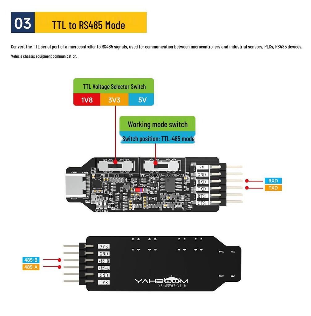 Type-C USB to TTL RS485 Serial Port Module with CH340 Microcontroller Programming Cable