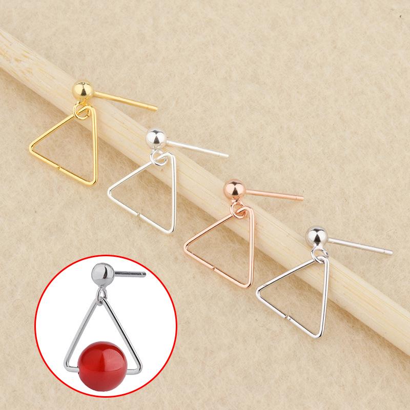 Tingxiang S925 Sterling Silver Geometric Triangle Beaded Earrings Triangle Bead Earring with Back (1 Pair)