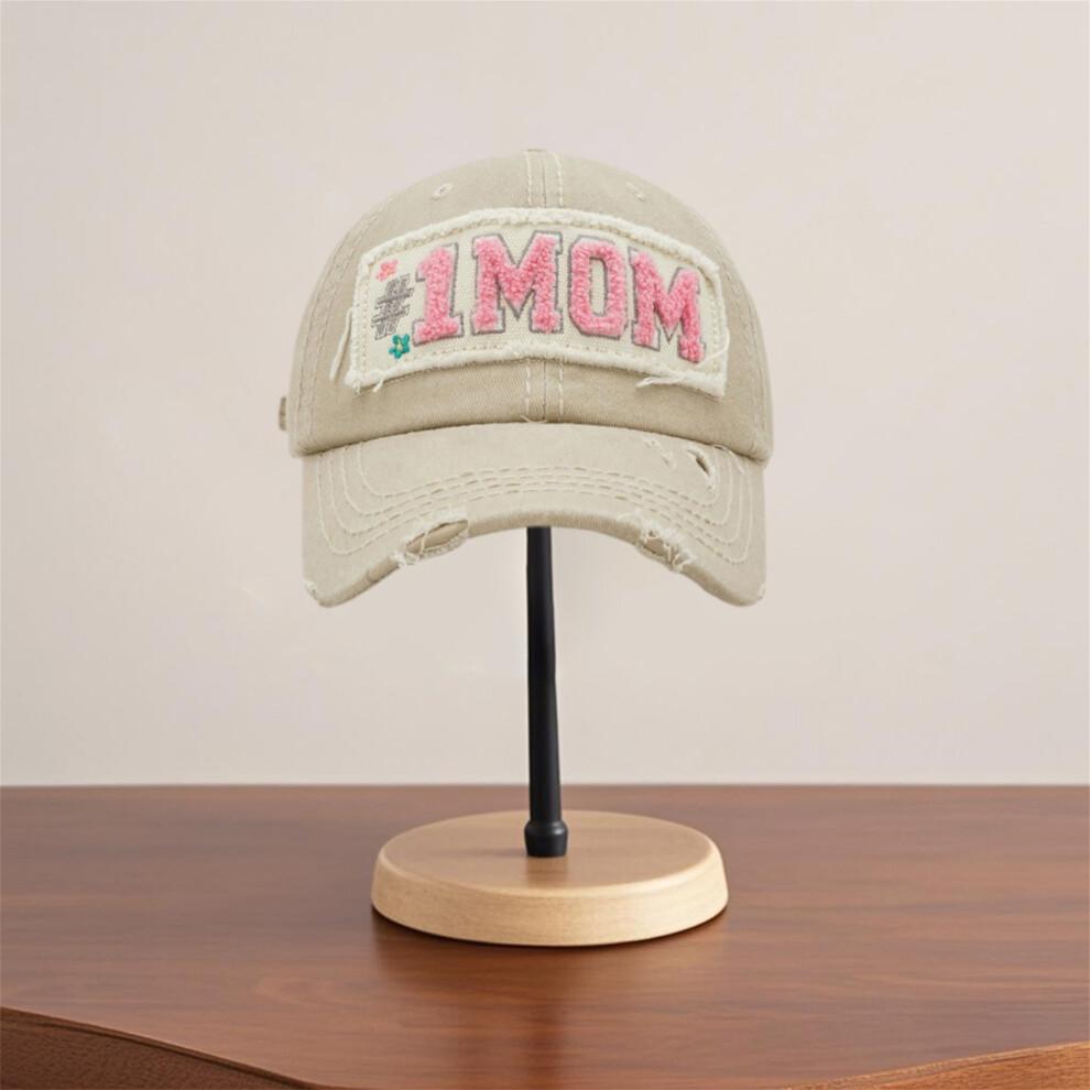 (L, Khaki) Women Mother's Day Sun Hat Breathable Sun Protection Letter Embroidery Baseball Hat Holiday Outdoor Travel Cap