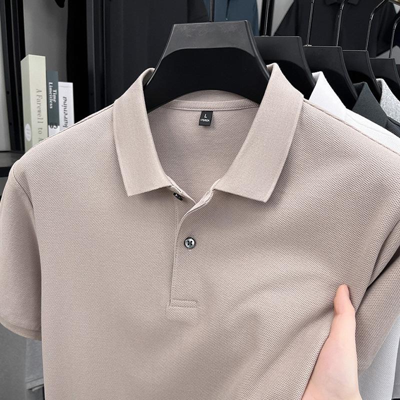 Men'S Business Casual Lapel Cotton Short Sleeve Polo Shirt Loose Solid Color T-Shirt Mens
