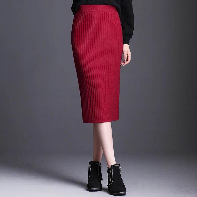 Jupe crayon en laine taille haute: Moulant, Amincissant, Mi-long avec Fente, Parfait pour l'Automne et l'Hiver.