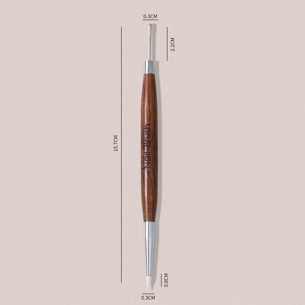 Wood Handle Double End Nail Mixing Gel Pen Silicone Carving Painting Pen For Powder Applica Multi-Function Dotting&Detail Brush