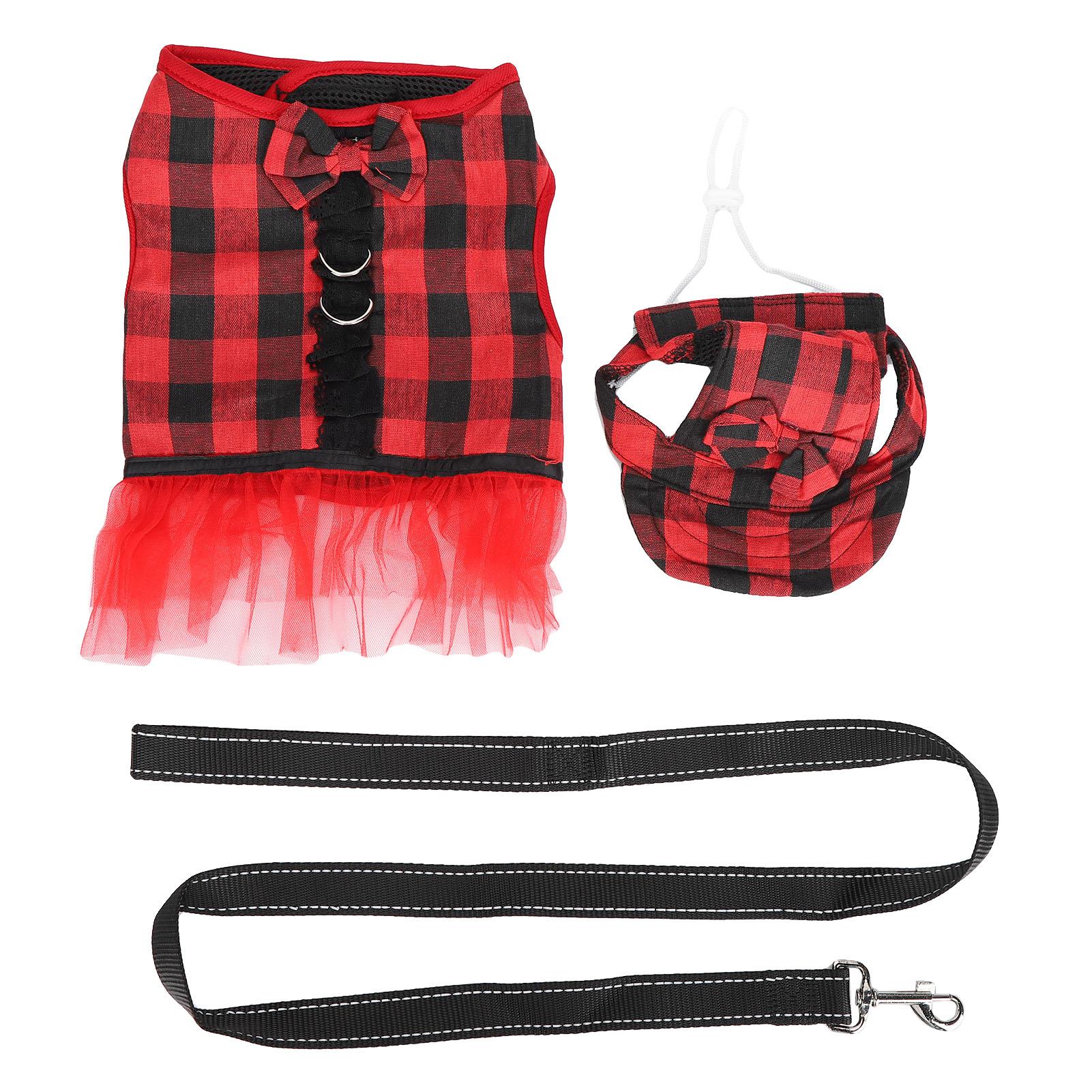 Outsideworld Red/Black Pet Pig Vest Harness Dress With Leash And Cap Pigs Escapeproof Walking Harness Strap( S)