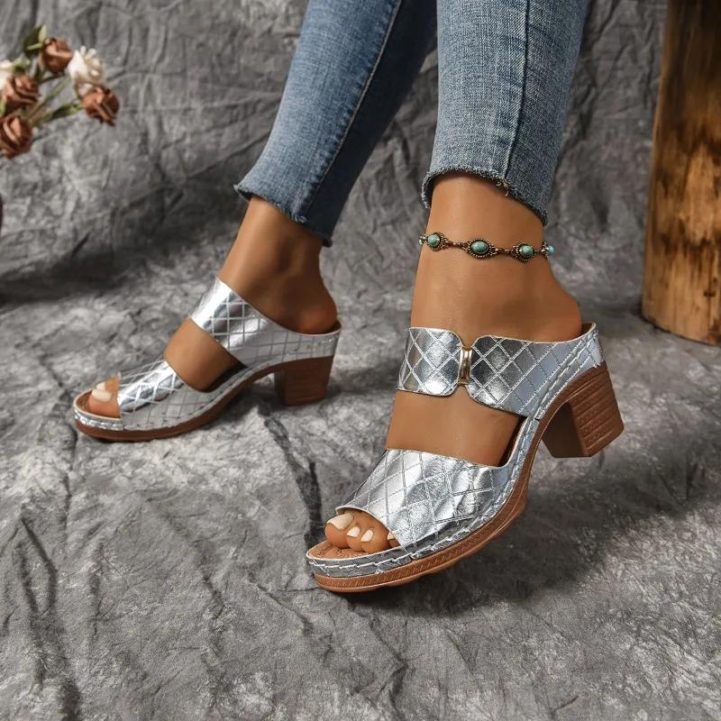 Fashion 2025 Summer Hot Sale Rome Women's Slippers Outdoor Platform Chunky Heels Sandals Plus Size Comfortable Daily Casual Slippers