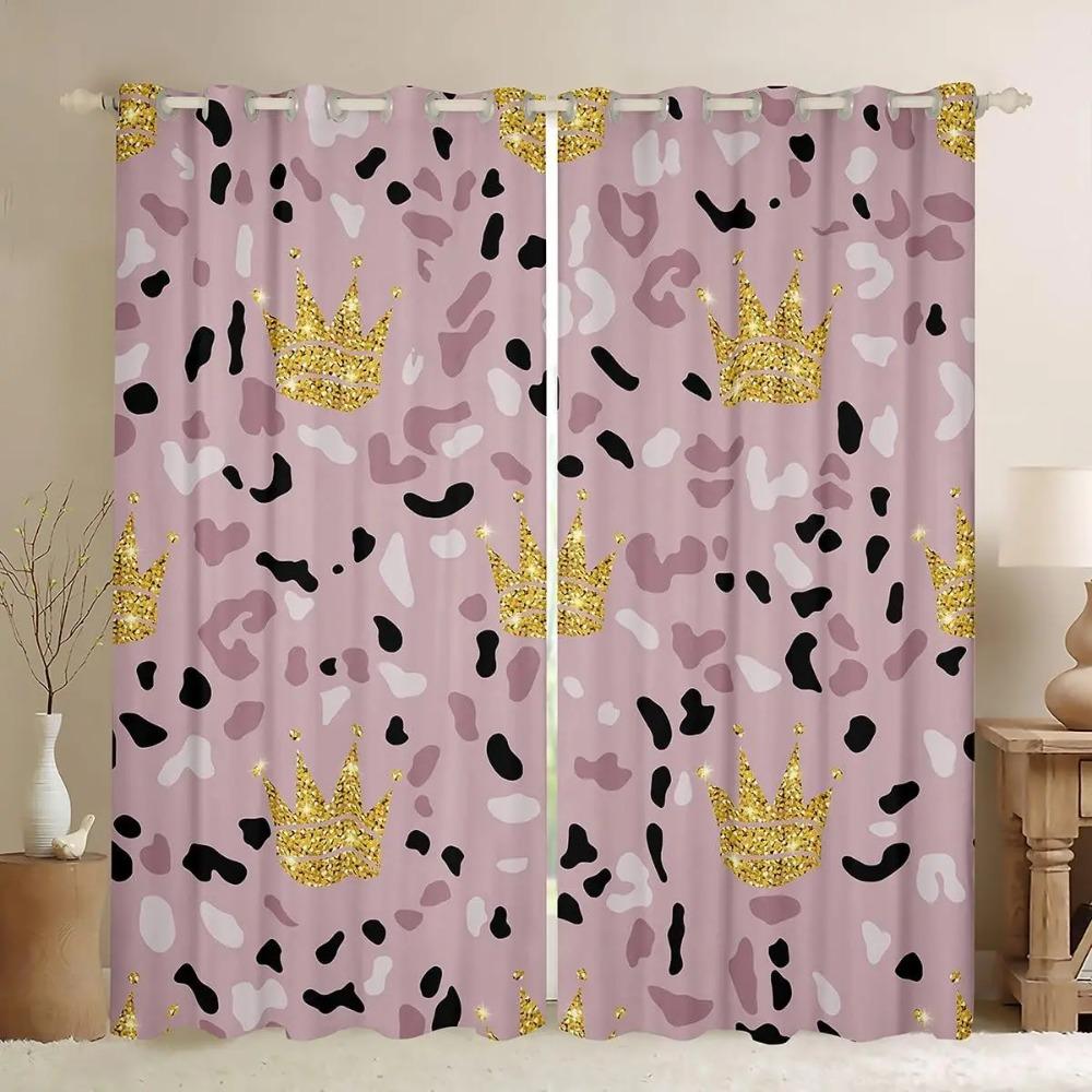 2 Panel Princess Crown Pink Curtain for Girls Bedroom Powder Room Window Grommet Top Cortinas Glowing Print Cortinas Blinds