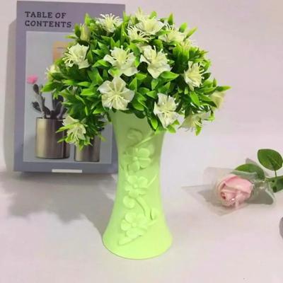 Pot Container Plastic Embossment Vase Flower Arrangement Home Office Table Decor