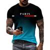 Summer Men's 3D-printed T-shirt with Gradient Paris Letters, Outdoor Sports Quick-drying Short-sleeved Top, and Additional Men's