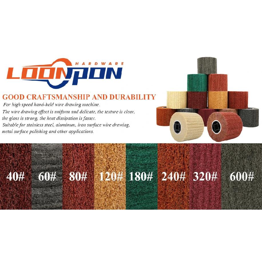 Non-woven Nylon Abrasive Flap Wheel Brush Wire Drawing Polishing Burnishing Drum Wheel for Stainless Steel 120x20x100mm 1pc