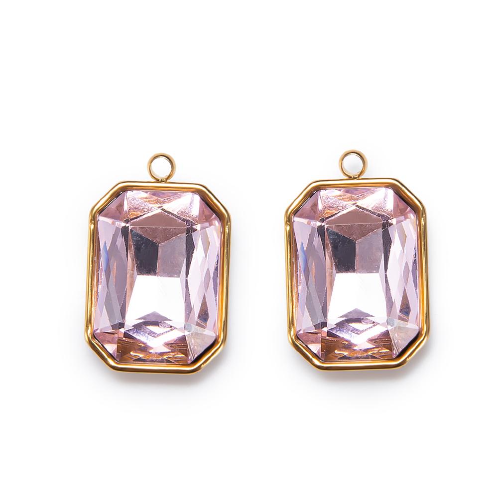 5pcs 12x16mm Stainless Steel Crystal Glass Charms Pendants Colorful Rectangle Charms for Necklace Beads Jewelry Making DIY