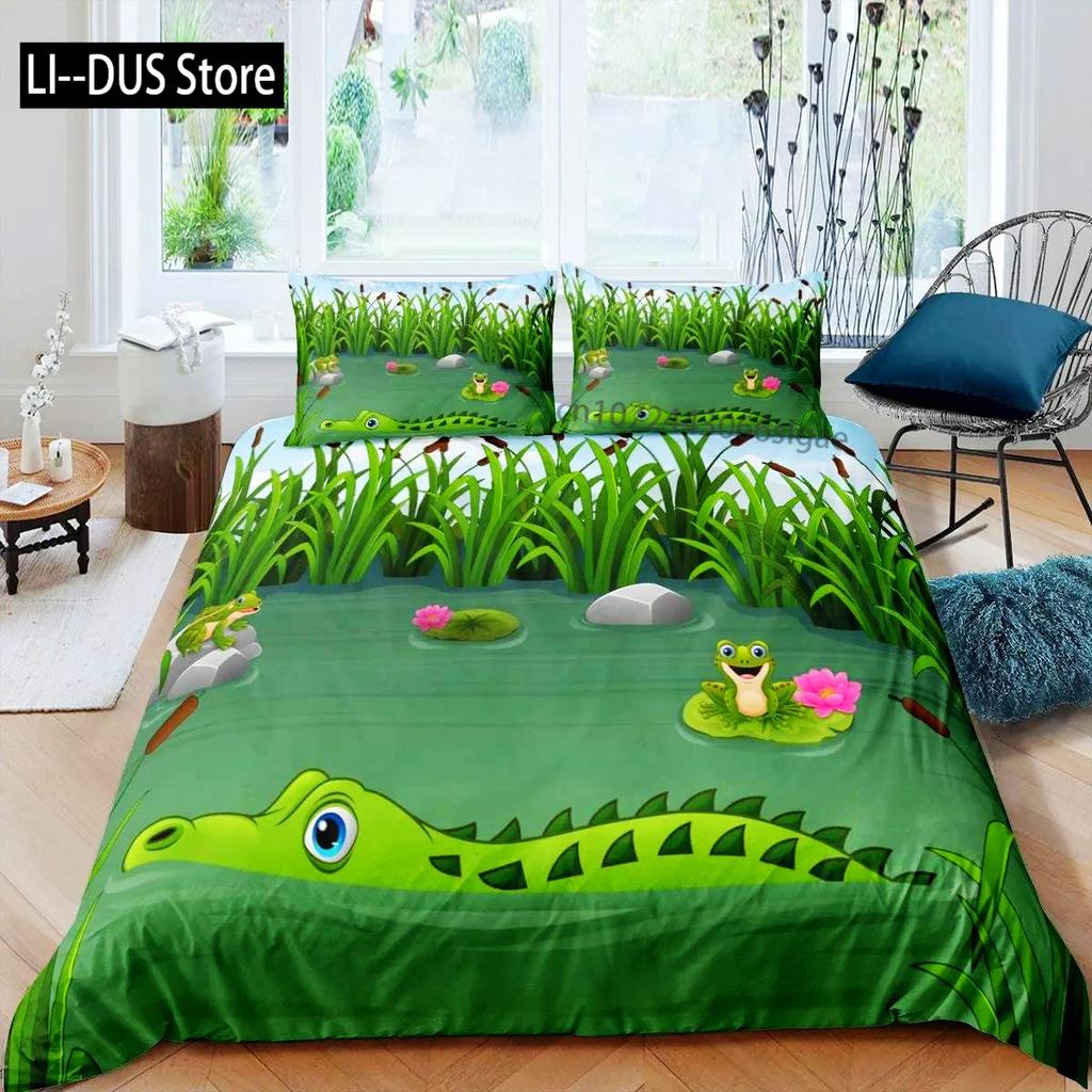Frosch Bettbezug Set Niedlich Kawaii Cartoon Frosch Muster King Queen Größe Polyester Bettdeckenbezug Mit Kissenbezug Für Kinder Mädchen