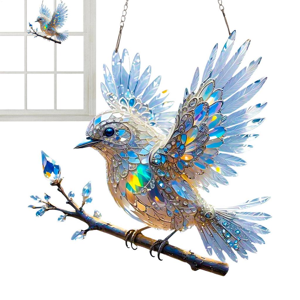 2D Acrylic Diamond Art Hummingbird Window Hanging Decor Crystal Bluebird Stained Art Ornament Outdoor Garden Decoration