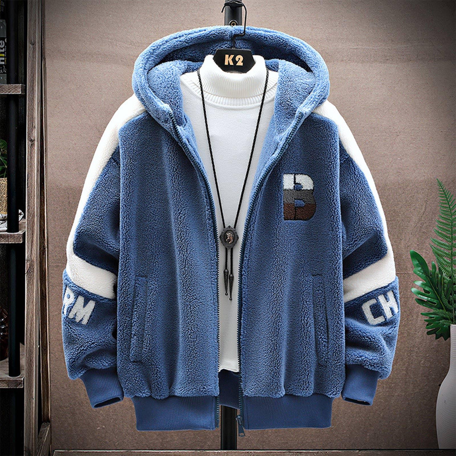 

Полотенце с вышивкой, утолщенная хлопковая рубашка, пальто с капюшоном из флиса ягненка L синий