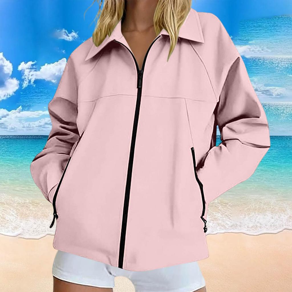 Women's Windproof Rain Jacket with Zipper for Outdoor Hiking