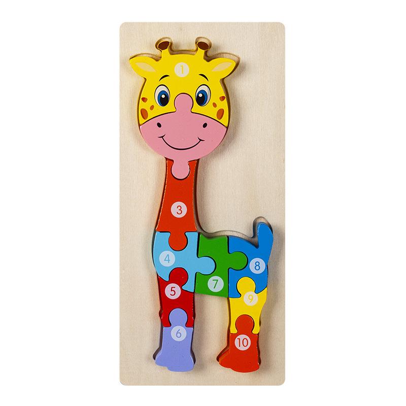 3D Wooden Buckle Puzzle: Educational Toy for Early Learning - Numbers, Transportation, and Animal Blocks