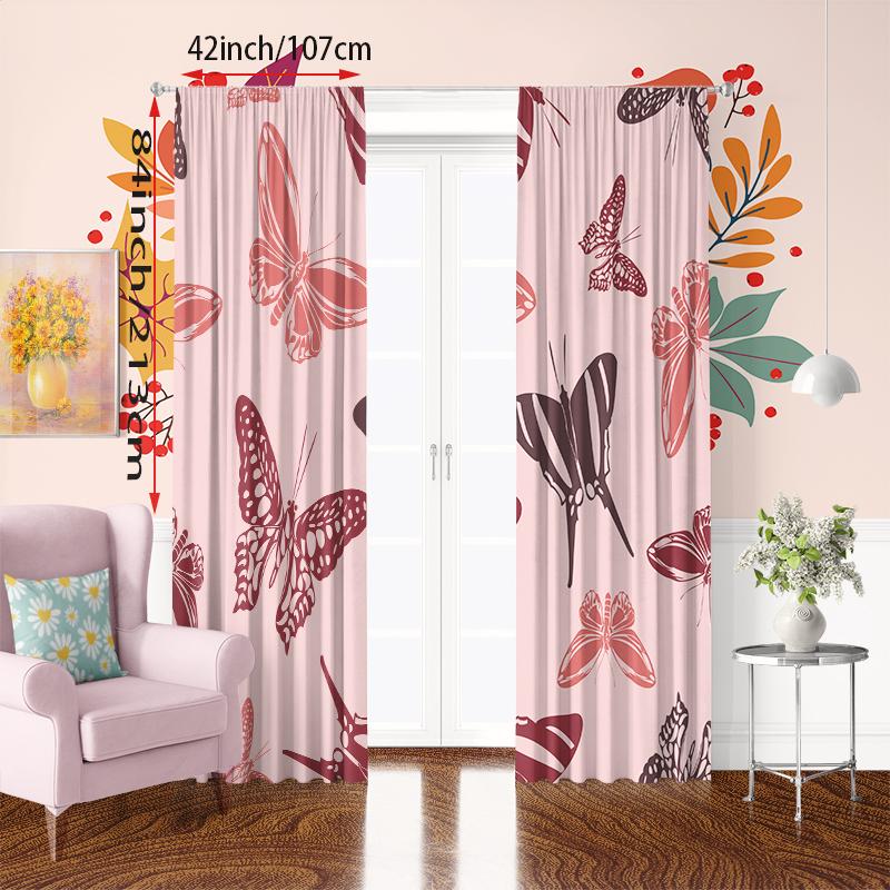 Set Of 2 Colorful Butterfly Printed Drapes Polyester Material Suitable Bedroom Living Room Study Private Space Curtains Made Great Window Treatment