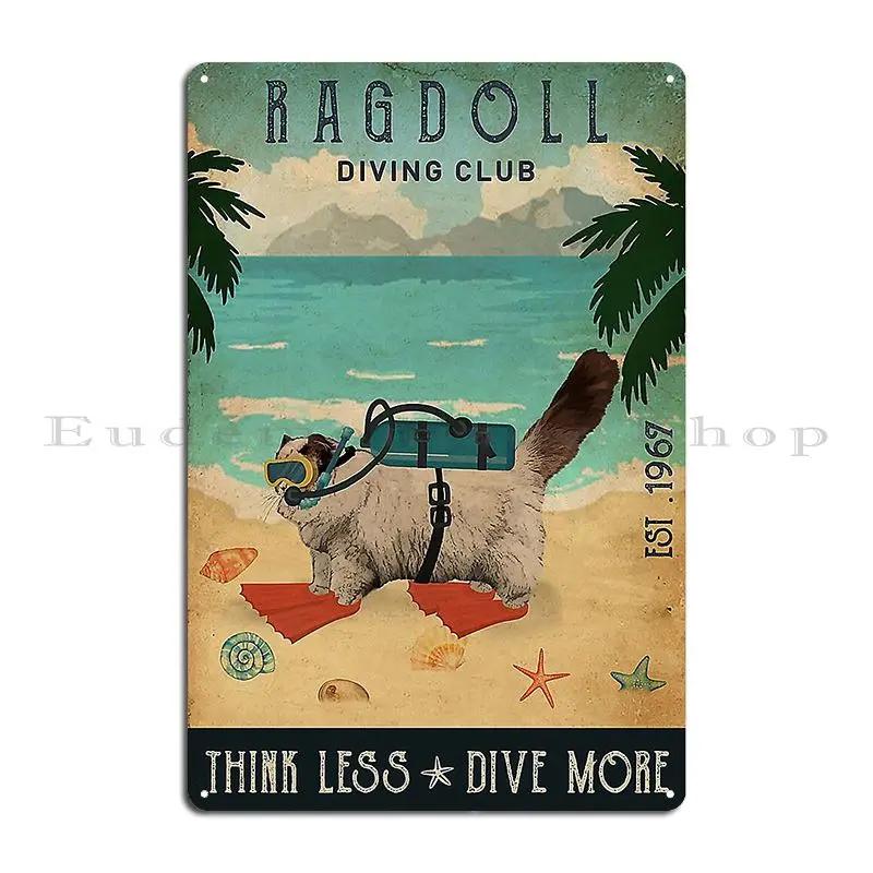 Diving Ragdoll Cat Gift Diving Beaches Metal Signs Pub Kitchen Living Room Club Bar Printed Tin Sign Poster 20x30cm