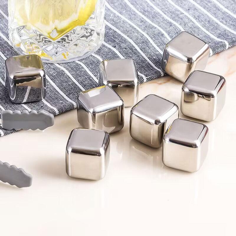 Reusable Ice Cubes Drinks Stainless Steel Whiskey Stones Cooling Metal Whiskey Rocks 6Pcs Chilling Stones for Wine Chilling Rock