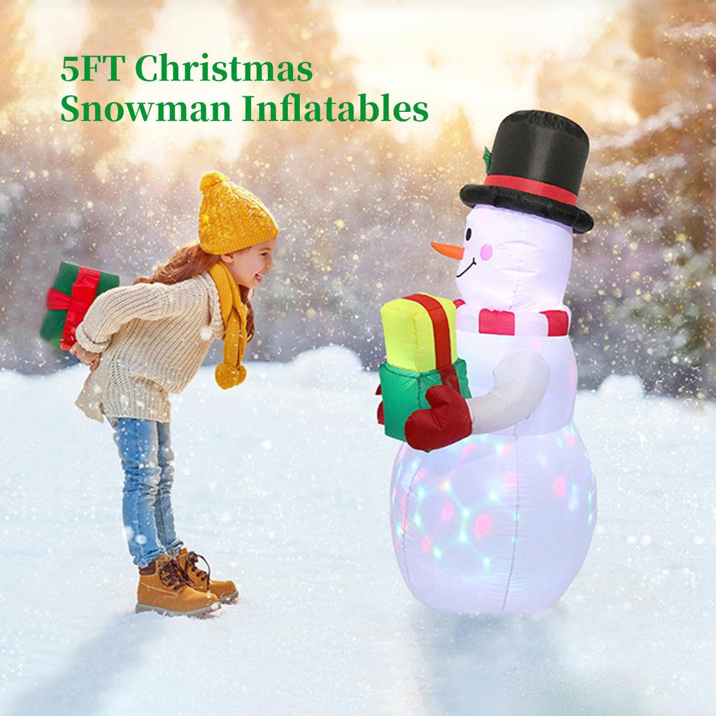 5FT jule gummibåt Snømannformet LED roterende fargede lys Blow Up Xmas oppblåsbare rekvisitter