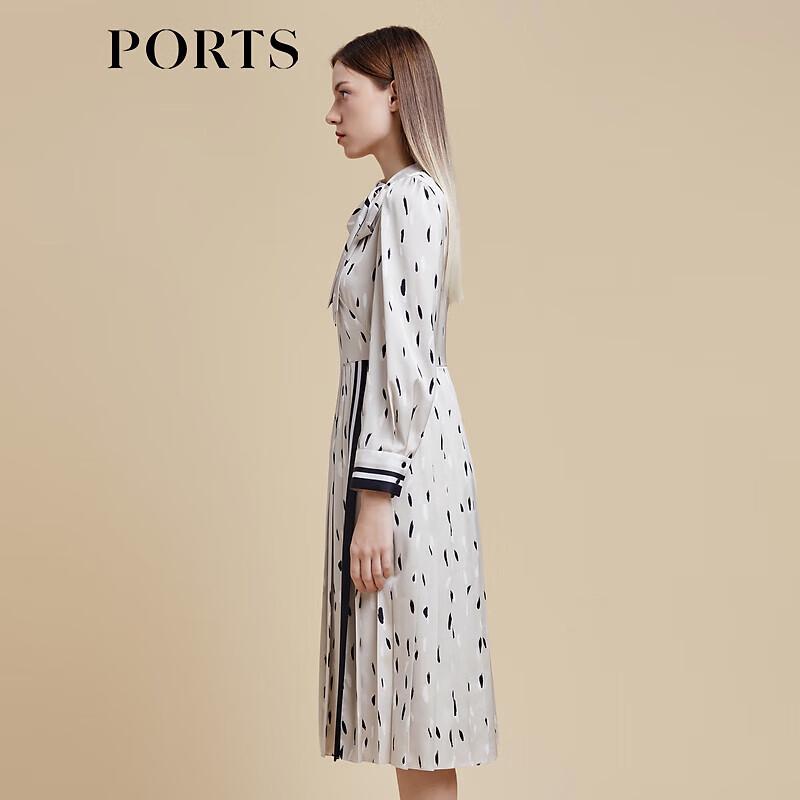 PORTS Women's Spring/Summer Print Tie-Neck A-line Dress