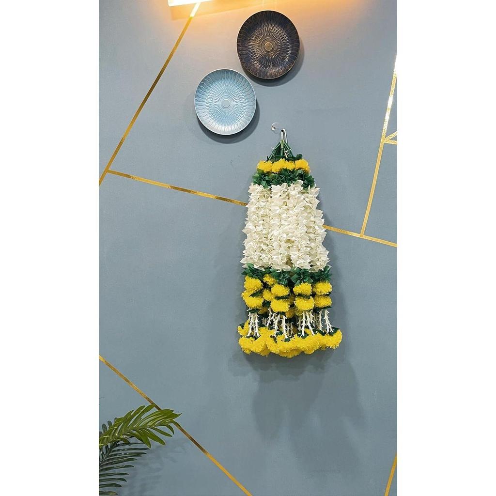 10pc Handmade Artificial Jasmine Gajra Marigold Garland Rajnigandha Tassels & Bells Traditional Decor