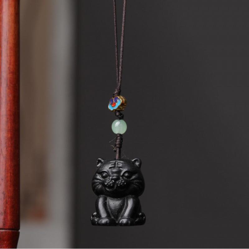 Green Sandalwood Tiger Phone Charm and Keychain for the Year of the Tiger - Cute and Auspicious Design
