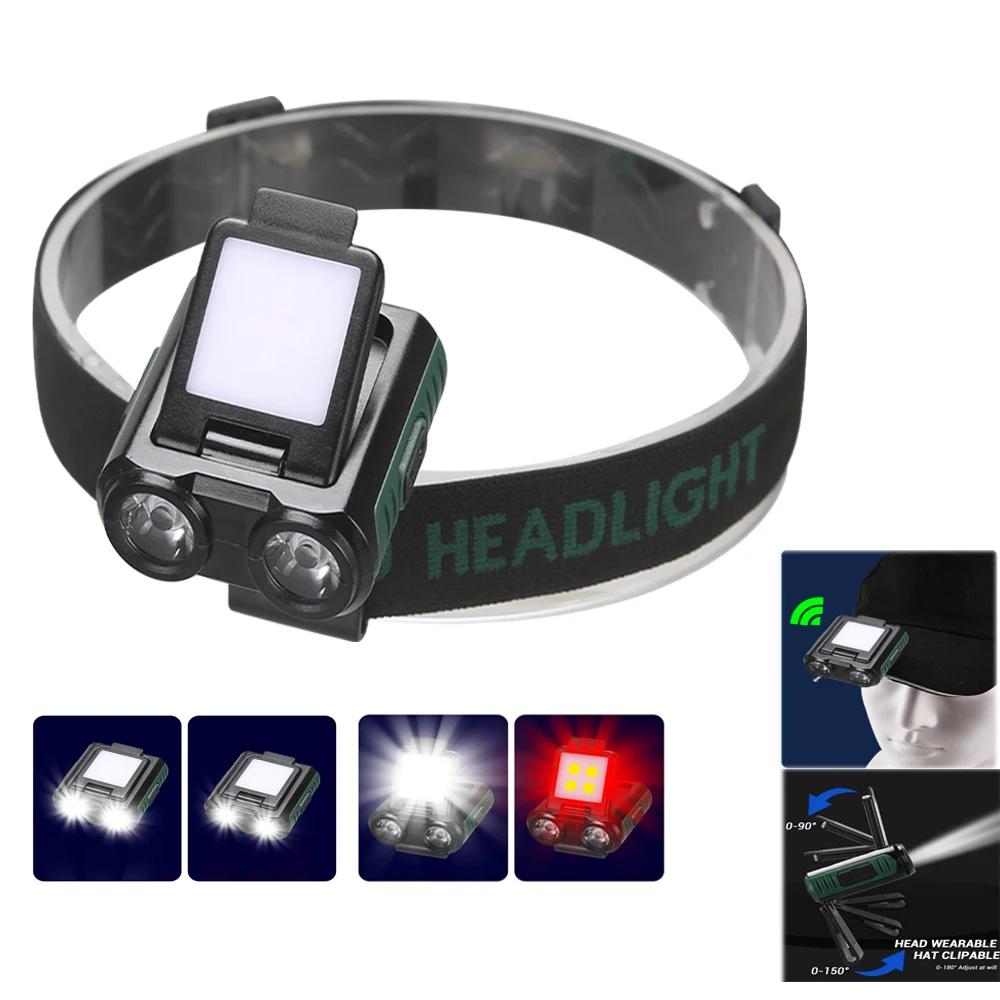 Headlamp Cap Clip Light Sensor COB LED USB Rechargeable Head Flashlight Built-in Battery Headlight Led Head For Fishing Camping