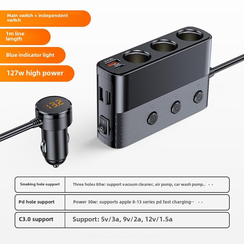 Cross-Border Car Charger: 127W Multi-Function USB3.0 & PD Interface Cigarette Lighter Adapter