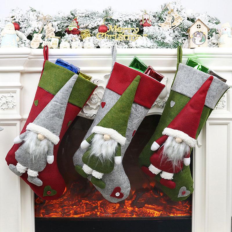 18”Oversize Xmas Faceless Gnomes Stockings Decor for Kids Gift Bag,Holiday Stocking for Fireplace Christmas Party Decoration
