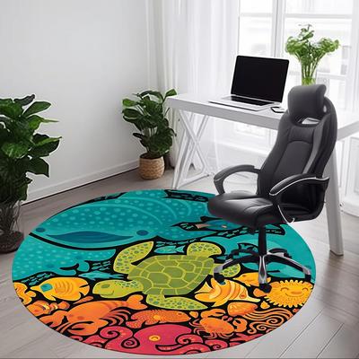 1pc Ocean Creatures Office Round Area Rug, Mat Suitable For Office, Under Office Chairs Bedroom Living Room Home Decor, Room Deco