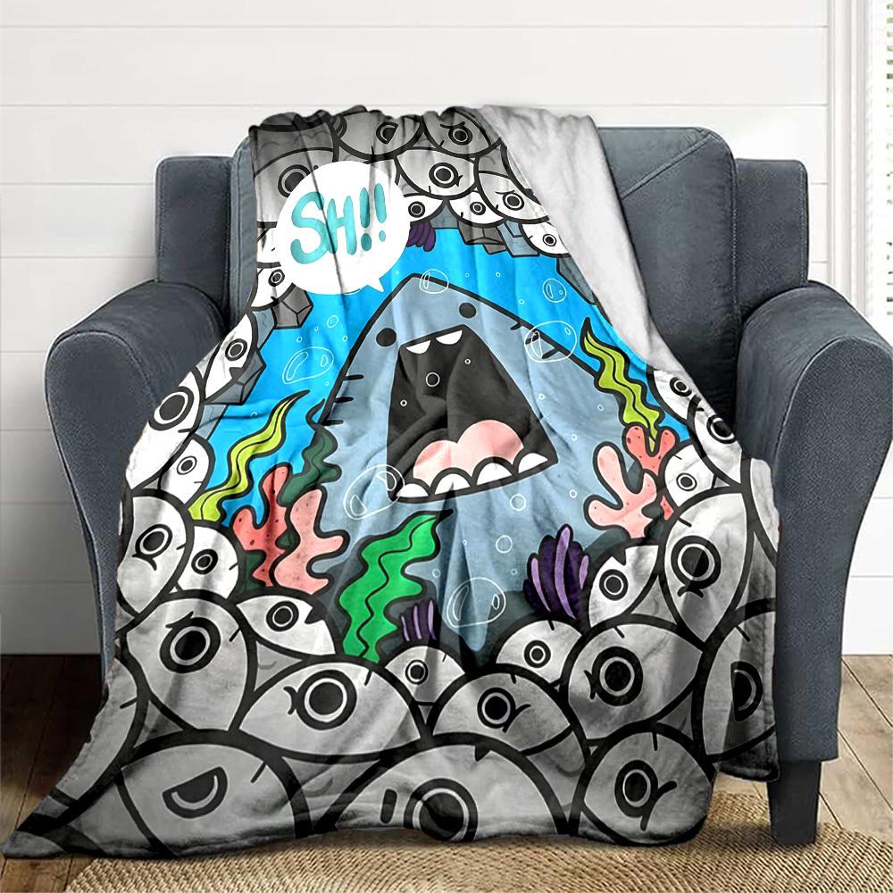1pc Shark Eyes Print Blanket   Lightweight Flannel Throw Blanket For Sofa, Bed, Living Room, Office, Outdoor Travel, Camping