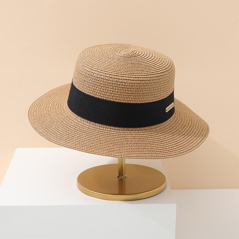 Elegant Korean Summer Straw Hat for Women Flat Top Sunshade French Style Casual Trendy Street Wear Versatile Gift