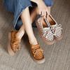 Summer New Leather Simple Wind Flat Bottom Casual Soft Bottom Retro Hollow Punched Lace-up Single Shoes Breathable
