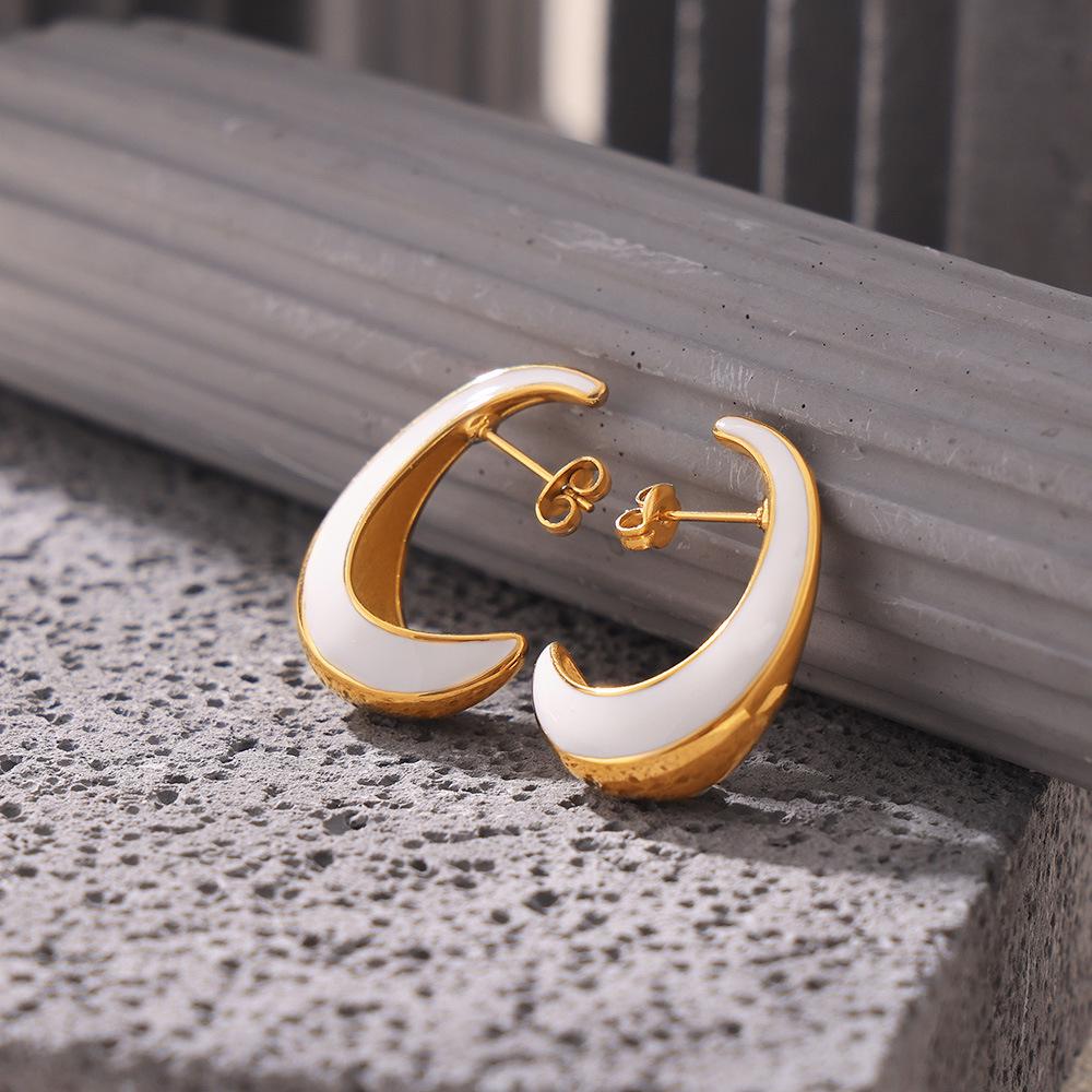 European Chic 18K Gold Plated Crescent Drop Earrings