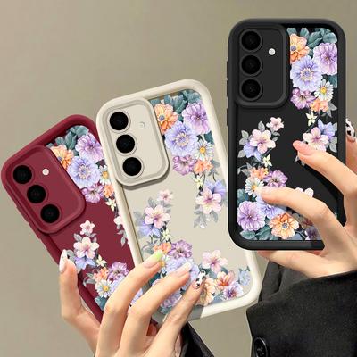 Samsung S25 Ultra S24 FE S23 S22 A16 A56 A36 A15 A55 A35 A54 A34 İçin Renkli Çiçek Desenli Mat Yumuşak Kılıf TPU Darbeye Dayanıklı Lens Korumalı Telefon Kılıfı