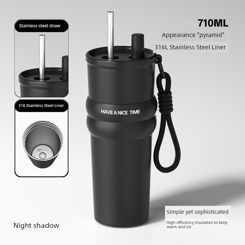 New 316 Stainless Steel Thermos Cup, Simple and Stylish, Large Capacity Thermos Cup with Ceramic Inner Liner, Portable Car Water Cup