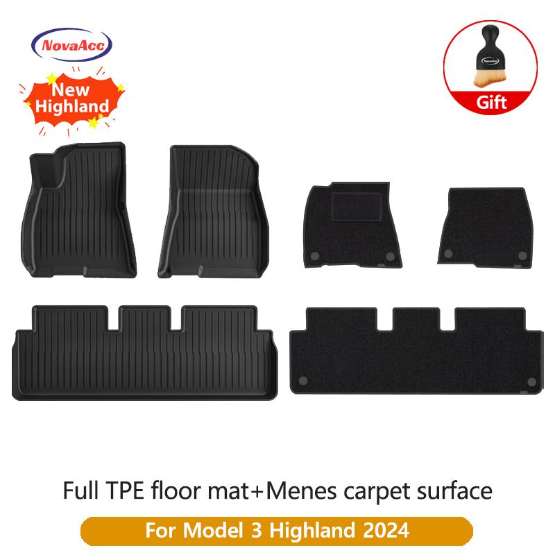 NovaAcc All TPE Floor Mats for Tesla Model Y 3 2021 To 2024 Left Rudder All Weather Foot Pad Automotive Interior Car Accessories