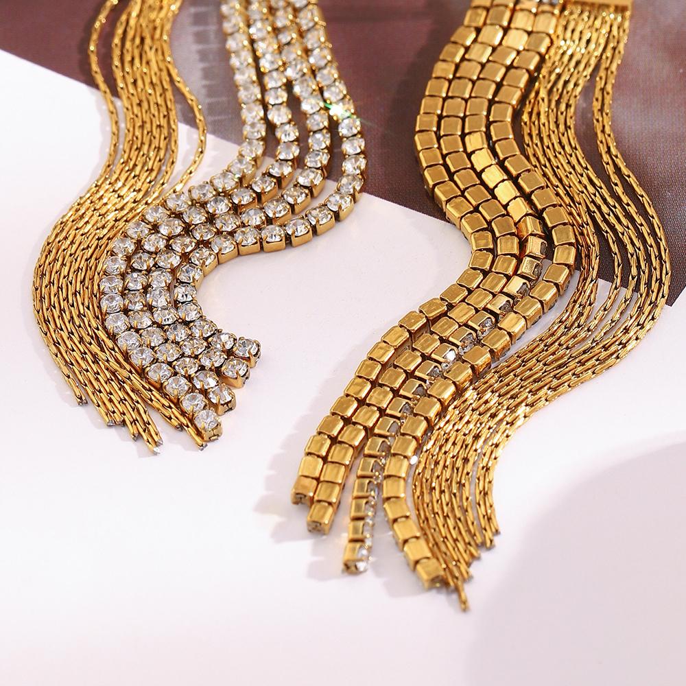 MamacitaSlay 316L Stainless Steel  Zircon Asymmetrical Tassel Earrings Party Waterproof Jewelry Women's Charm Statement Earrings