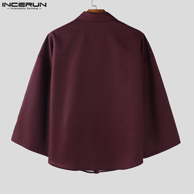 INCERUN Men Lapel 3/4 Sleeve Floral Print Casual Loose Oversized Shirts Tops