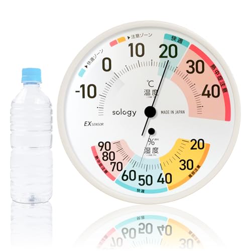 

sology Analog Thermometer and Hygrometer, Large, Made in Japan, High Accuracy, No Batteries Required, Easy to Read, Indoor Use, Workplace, Office, Liv