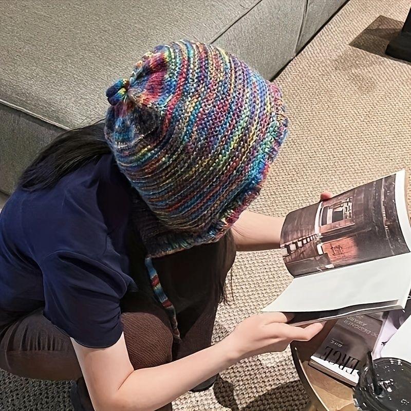 1pc New Rainbow Striped Knitting Beanie Hat Women Girl Winter Warm Crochet Ear Protection Cap
