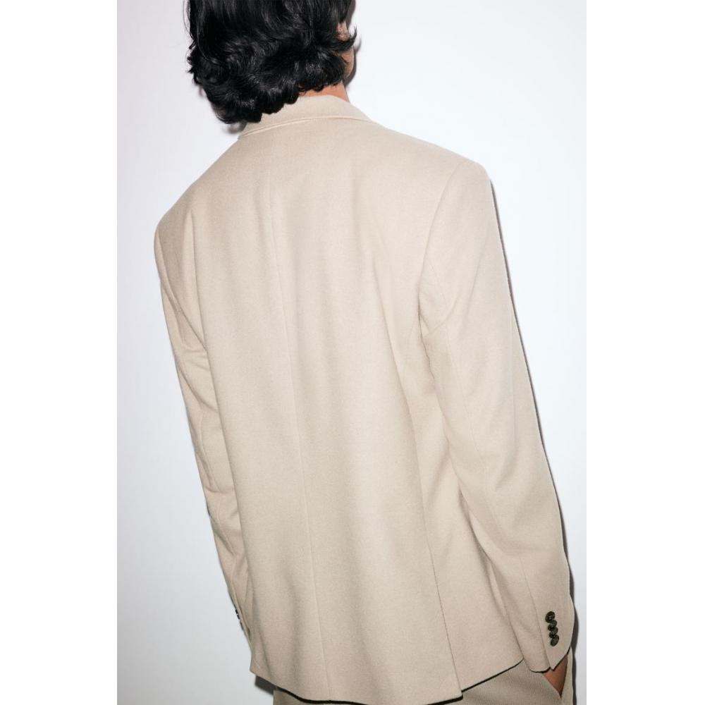 H M Regular Fit Wool Blend Double Breasted Jacket Beige