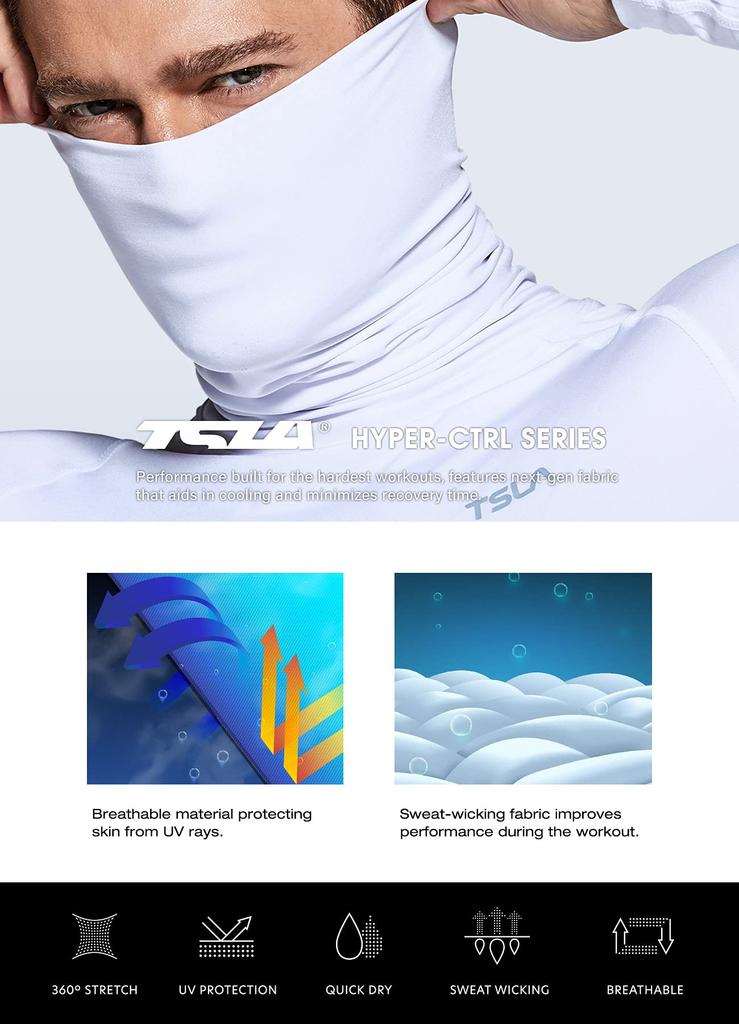 Tesla Long Sleeve Undershirt with Mask UV Compression Sports Turtleneck Base Layer Underwear for and Fitness Men's [Stretchable, Protection,