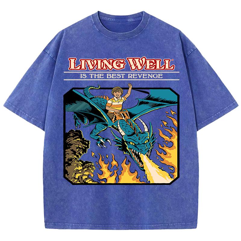 

A Person Riding A Fire Breathing DragonPattern Washed Men Tee Shirts Casual Cotton T-Shirt Loose Soft Top All-Match Clothes S