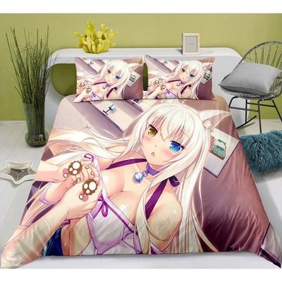 Cute Anime Cat Maid Pattern NEKOPARA Bedding Set Game Printing Duvet Cover and Pillowcase Bedroom Decorate for Otaku Teens